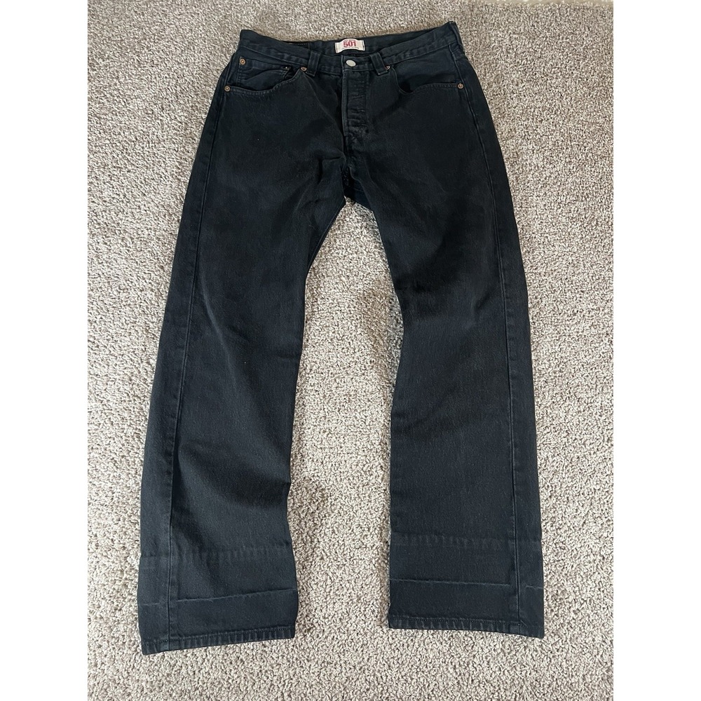 Levis 501 Jeans Mens Size 32x30 Black Button‎ Fly Straight Leg Denim Unhemmed